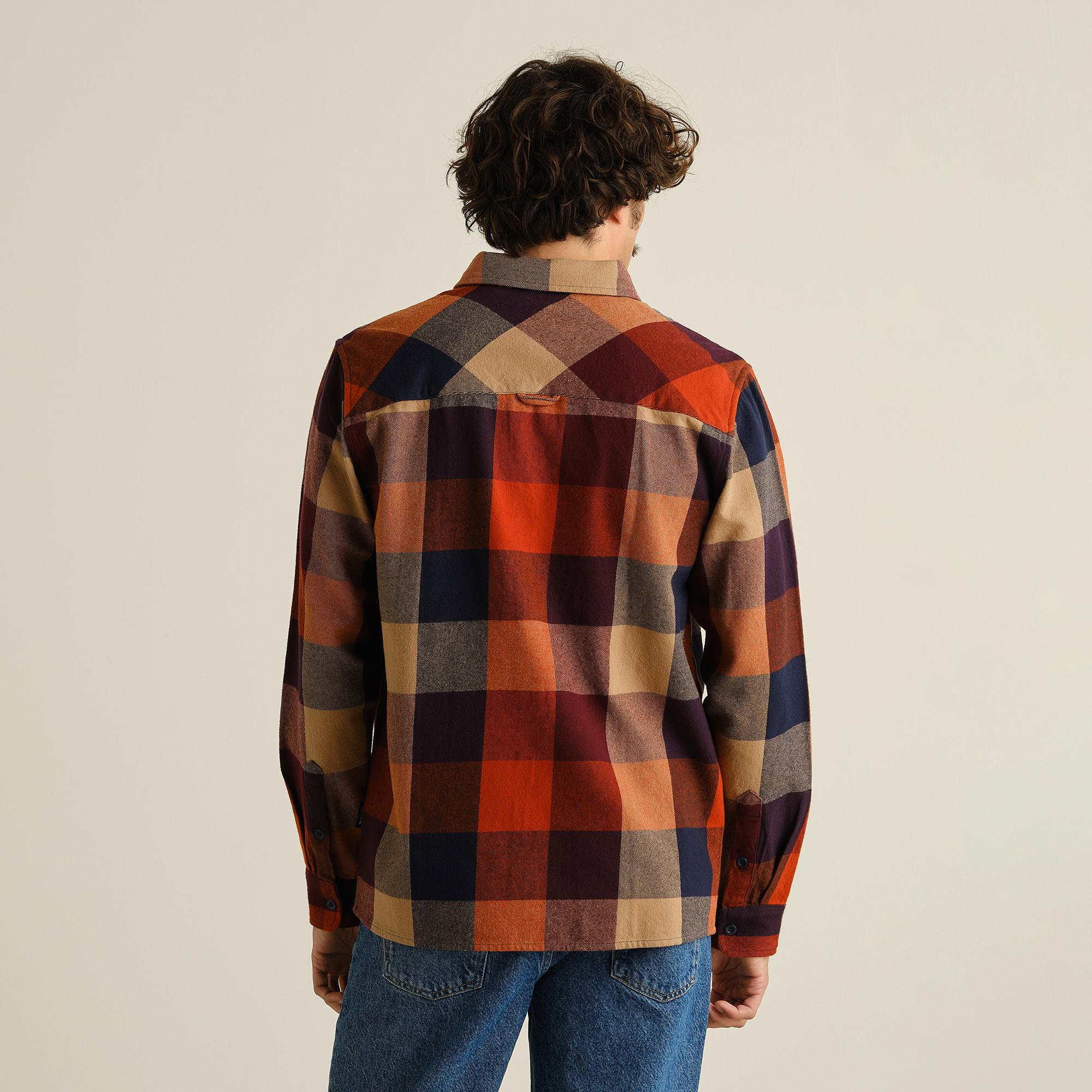 Dedicated Rute Flannel Check Shirt Herren Flanellhemd Bio Baumwolle orange multi